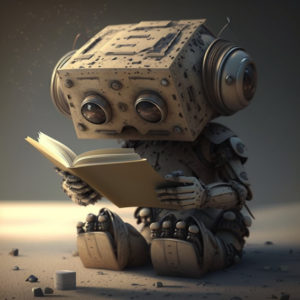 Robot lisant un livre avec émotion 