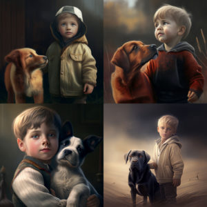 Petit garçon et son chien réalisé par DALL-E